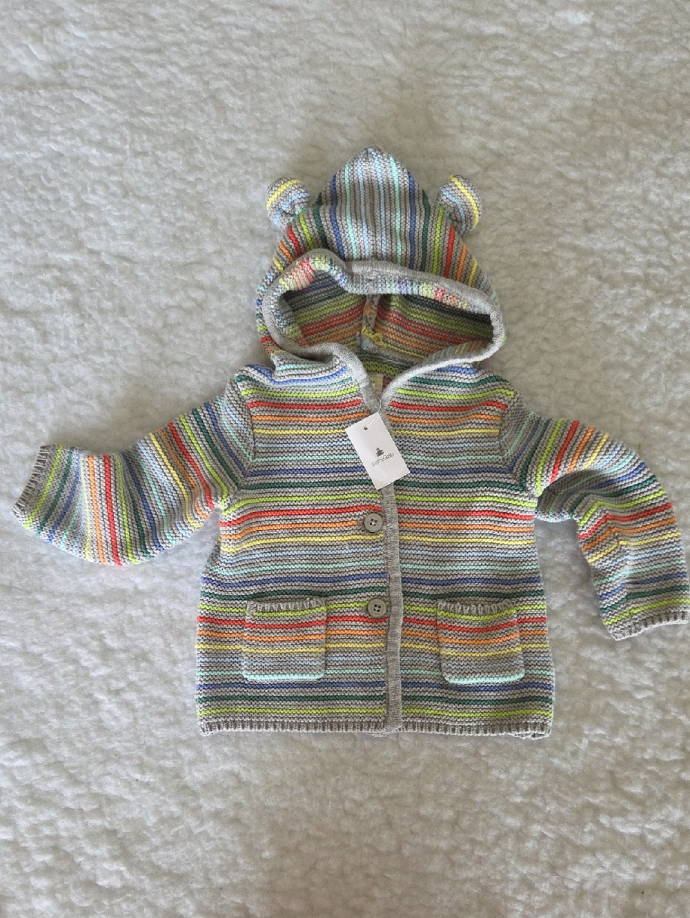 GAP Baby Hooded Striped Cardigan in Gray with Multicolor Stripes